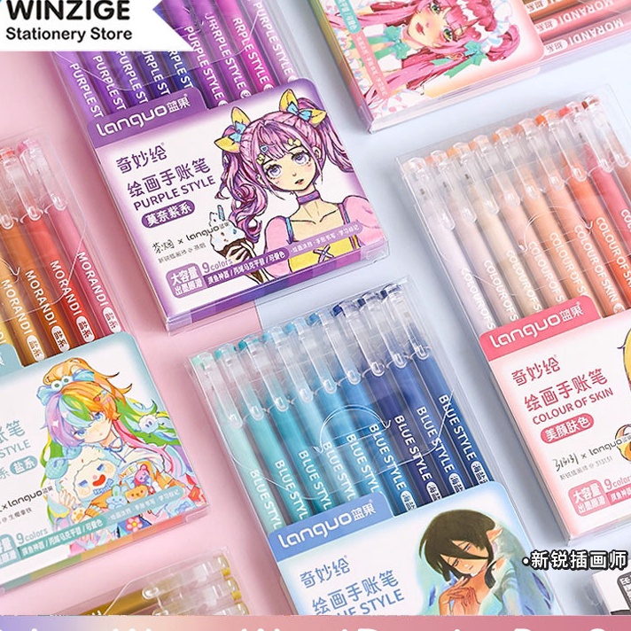 

Wah Winze 9 colors gel pen set drawing pen pulpen warna warni lucu aesthetic acrylic marker morandi pastel retro color journal marker pen alat tulis spidol akrilik marker art supplies