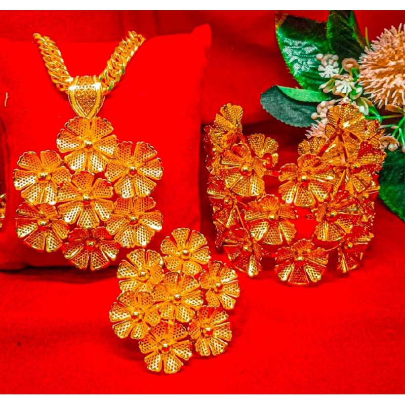 SATU SET PERHIASAN BUNGA KENDARI LAPIS EMAS 24K