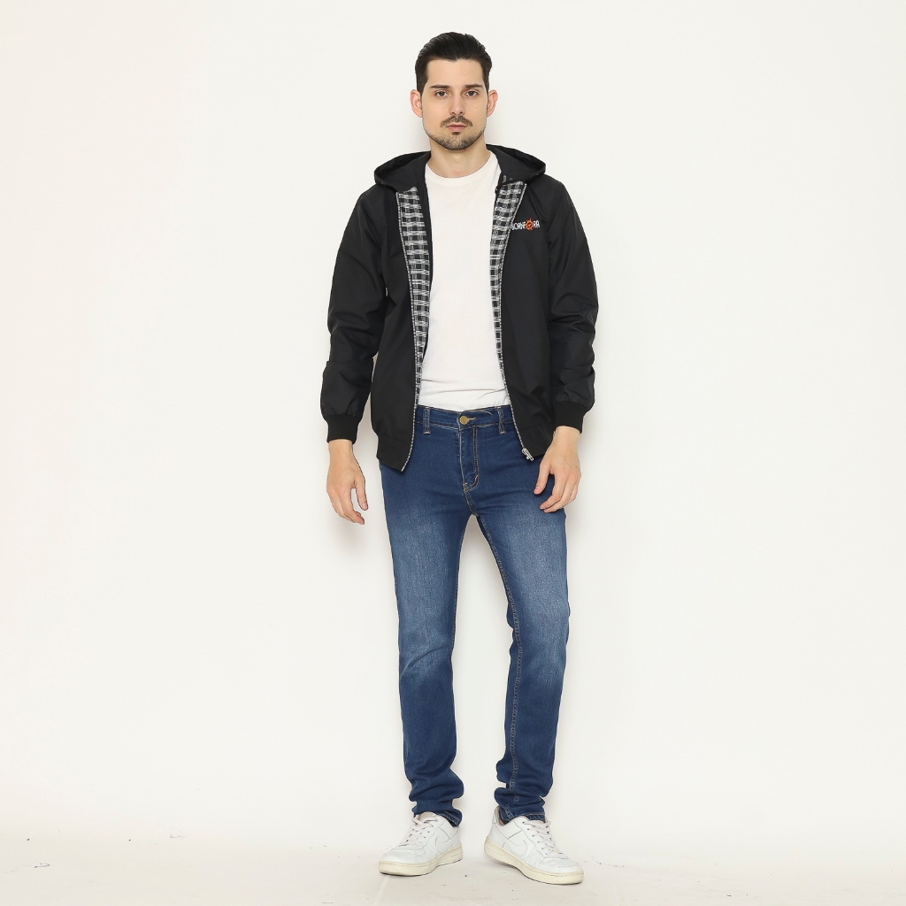 BORNFORA Jaket Parasut Hoodie Hitam Polos