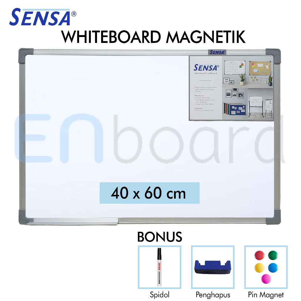 

Papan Tulis Whiteboard / White Board Gantung Magnet Single Face Sensa 40 x 60 cm