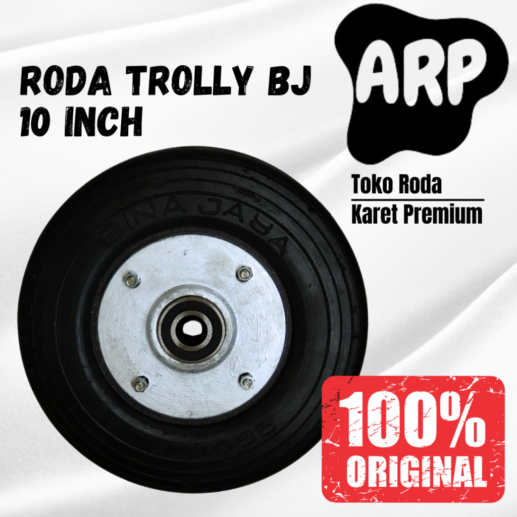 Roda Troli 10 inch Double Bearing Velg Aluminium Laher 6204 Full Karet Premium/Roda Roli 10 inch