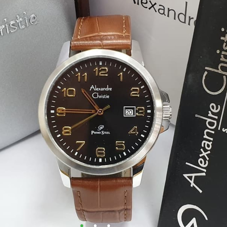 Jam Tangan Kulit Pria Alexandre Christie AC1008 AC 1008 Brown Black Original Garansi Resmi 1 Tahun