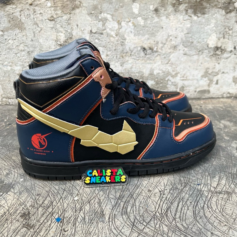Sepatu SB Dunk High Gundam Banshee  Thunder Blue Metallic Gold