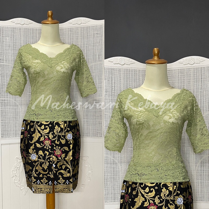 Kebaya Bali Set Sabrina Sage Green Rok Pendek