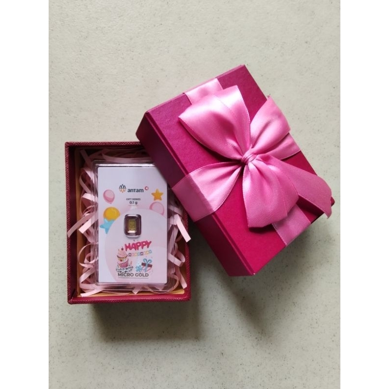 Hampers Ulang Tahun/Birthday Gift 0.1 gram Gold Logam Mulia Micro Gold Antam x Hartadinata