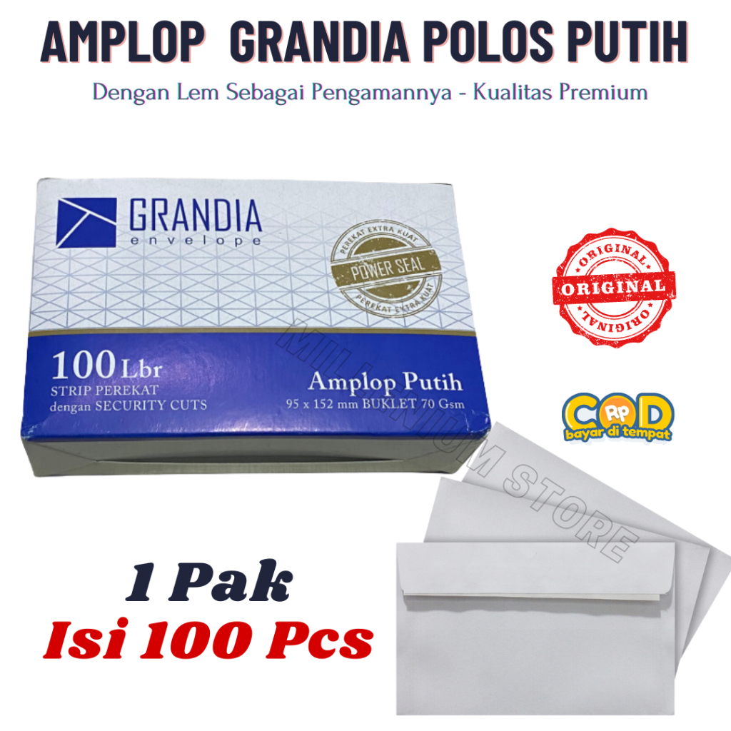 

Amplop putih kecil 95×152 mm GRANDIA 70 gsm