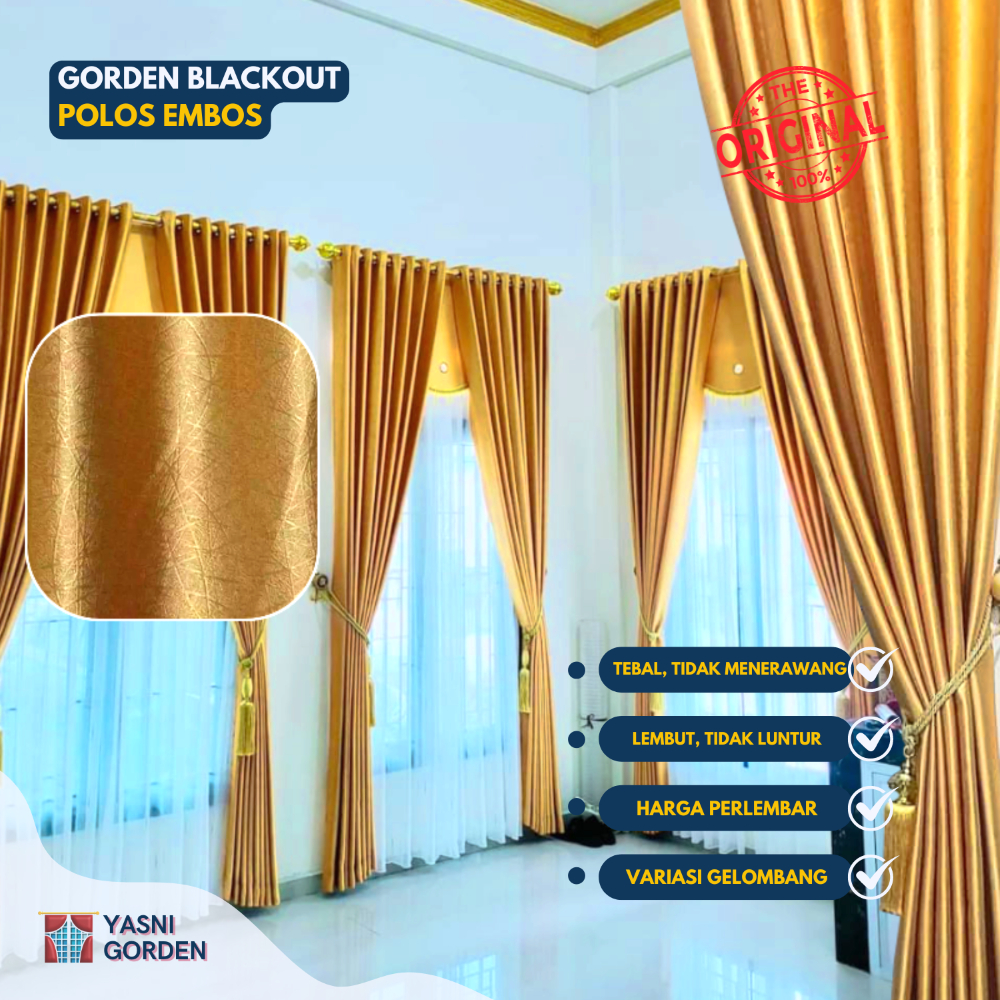 GORDEN JENDELA BLACKOUT PREMIUM GOLD 6 GELEMBUNG 12 SMOKRING POLOS EMBOS BAHAN TEBAL DAN LEMBUT