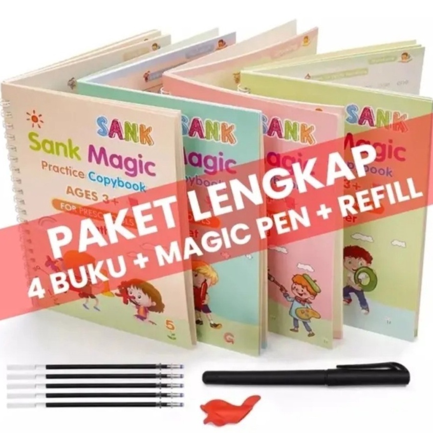 

KODE V93U 1 Set Dapat 4 Buku Pena Magic Practice Book Belajar Alfabet Lukisan Aritmatika