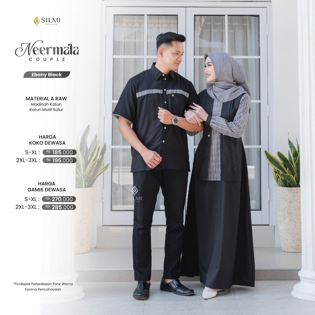 SARIMBIT TERBARU 2025 COUPLE PASANGAN DEWASA LEBARAN NEERMALA COUPLE EBONY BLACK BY SILMI FASHION - 
