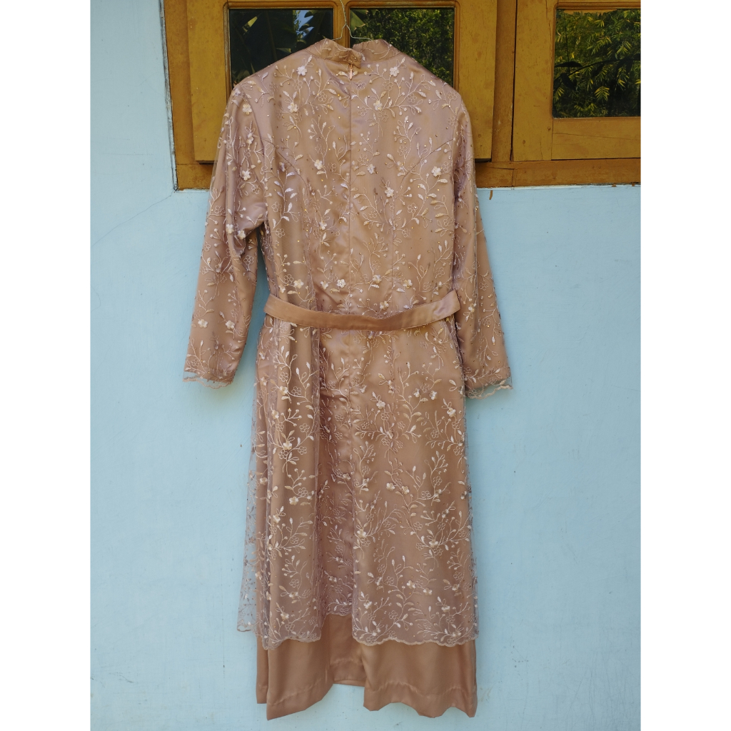 Dress Brukat Gamis Acara Bridesmaid Lamaran Engagement Kondangan Wisuda Dusty Pink