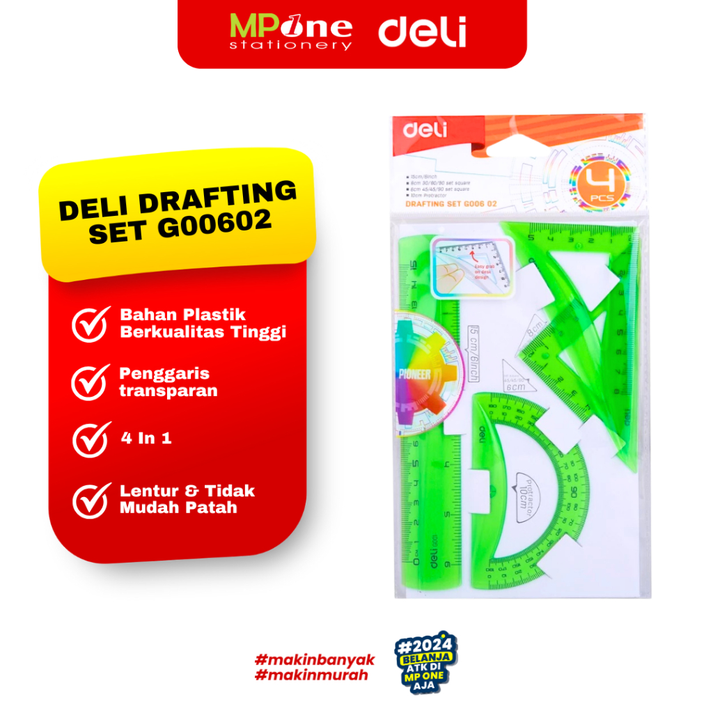 

(1 SHEET) Deli Drafting Set Plastik 15cm 4 In 1 G00602 / Mistar Set Penggaris, Busur, Mistar Segitiga DELI