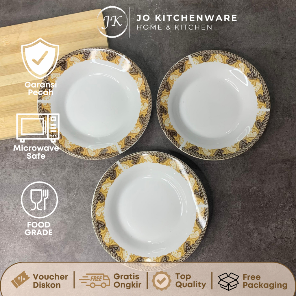 Piring makan keramik motif batik diameter 20cm / piring makan 8inch motif batik