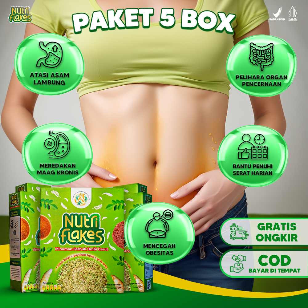 

Paket 5 Box Nutriflakes - Ampuh Mengatasi Asam Lambung Kronis dalam 3 hari