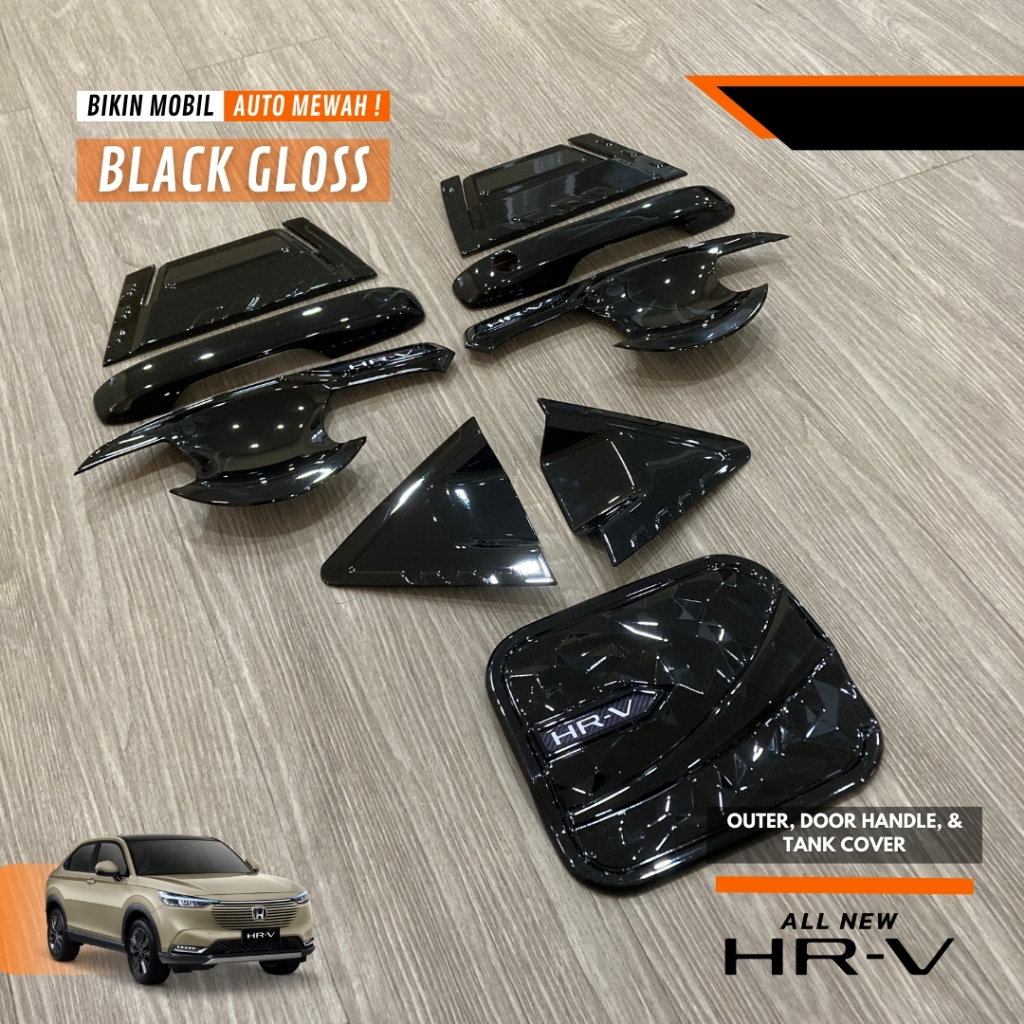 Paket Outer Handle+Tank Cover HRV 2022 Cover Handle Aksesoris Mobil Hitam Doff Black Gloss