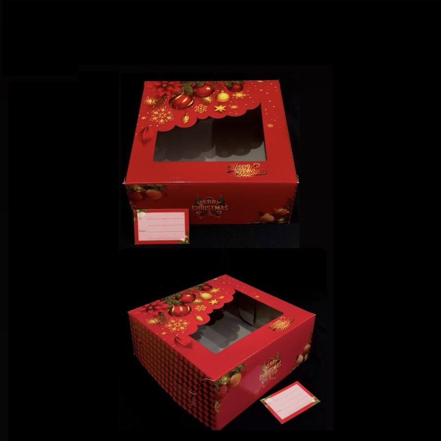

5 Pcs Dus Cake Natal 22x22x9 Cm Box Isi 4 Toples 250 Gr Kotak Puding Tempat Roti Merry Christmas