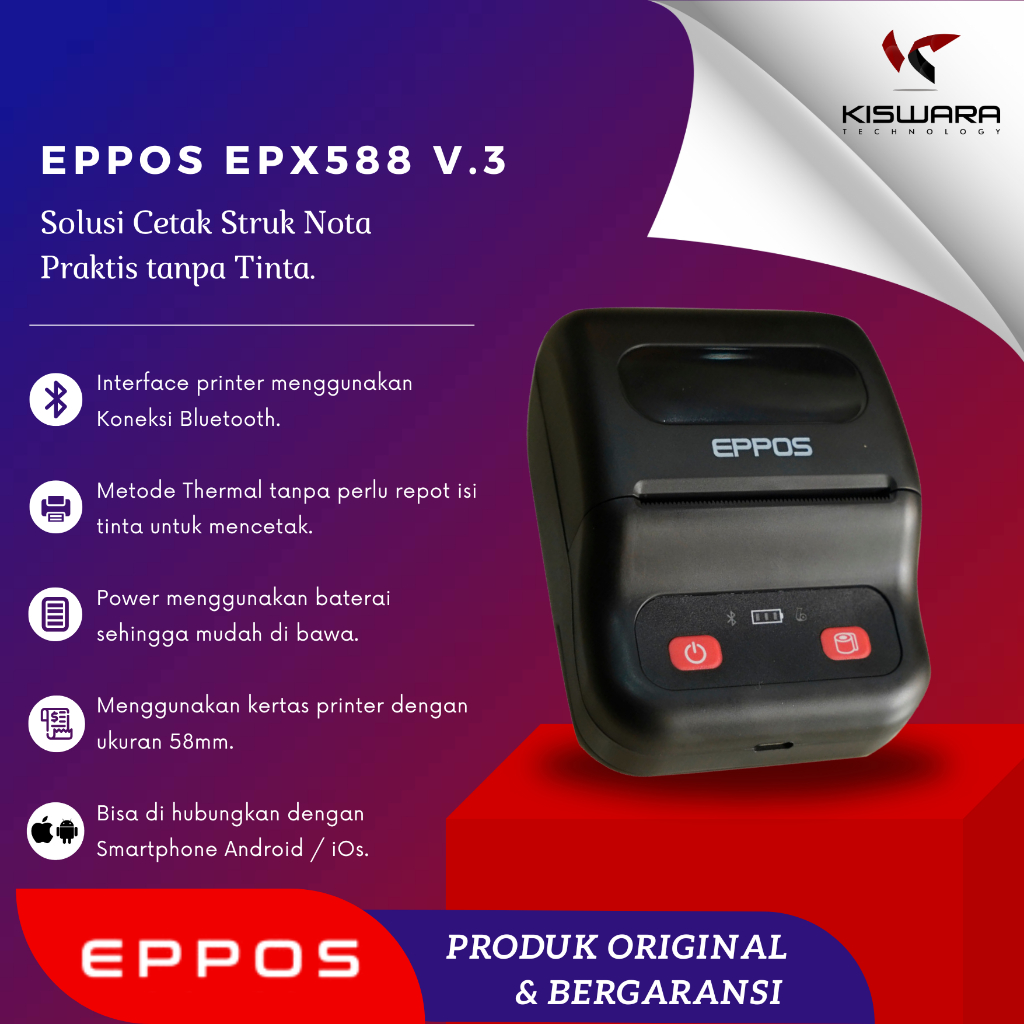 EPPOS EPX588 V.3  Printer Thermal printer bluetooth portable mini baterai