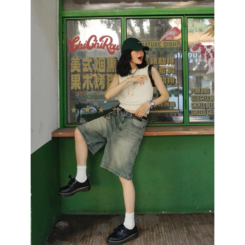 jolènne - (UNISEX) Jorts Pants y2k (JP1) washed old retro straight denim shorts / Celana pendek jort