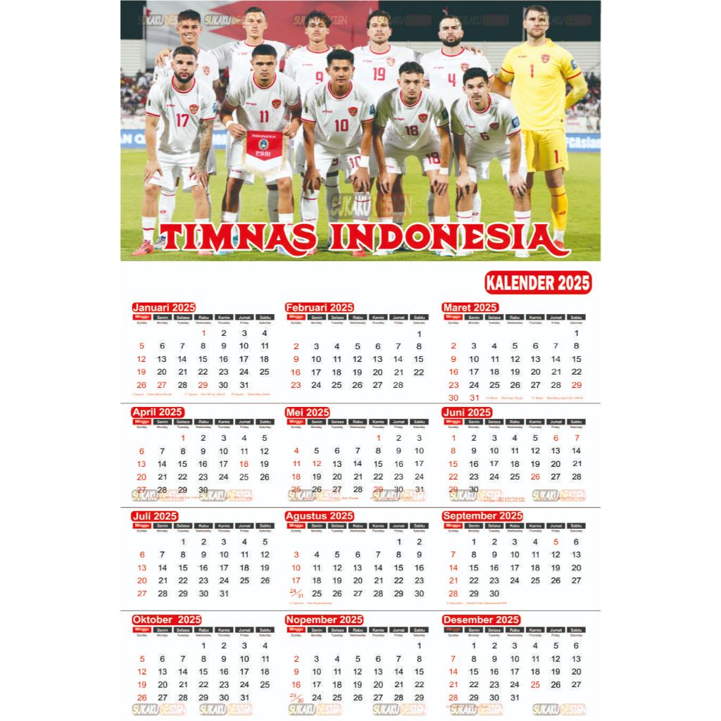 Kalender 2025 Timnas Indonesia / Kalender Custom Bisa COD