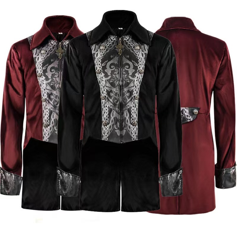 Halloween Medieval Tailcoat 2024 New Medieval Retro Medium length Punk Men's Coat Performance Dress