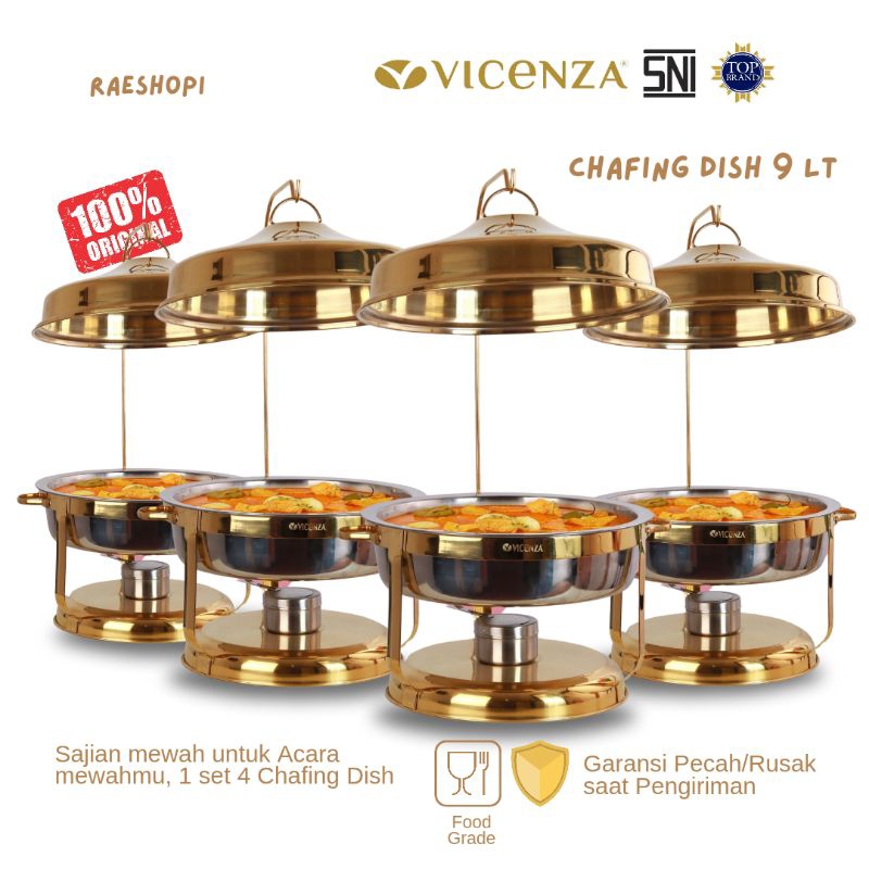 Vicenza Set Gold Chafing Dish Seville 9 Lt x 4 set / Prasmanan Stainless Seville free Sendok VCF02