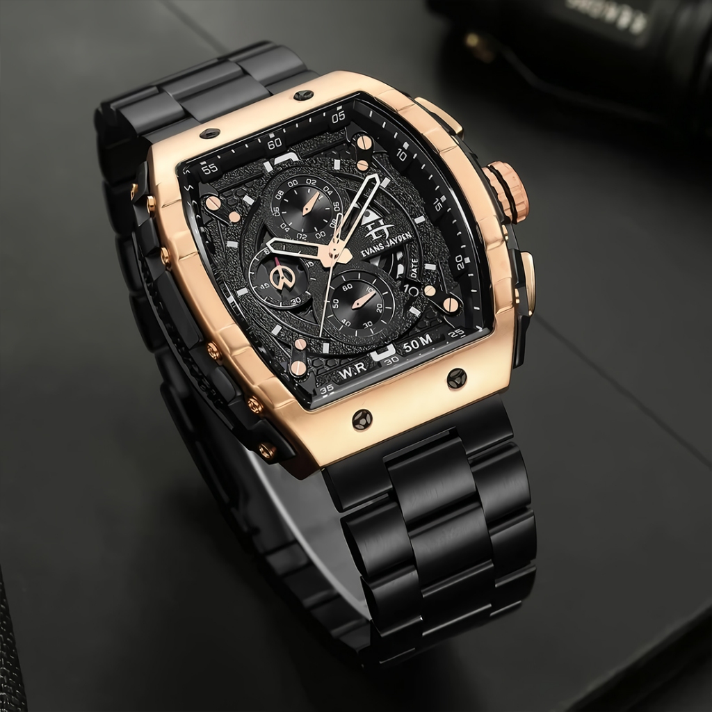 Evans Jayden 9554 MCBRGBA Jam Tangan Chronograph Pria Black Rosegold Stainless Steel