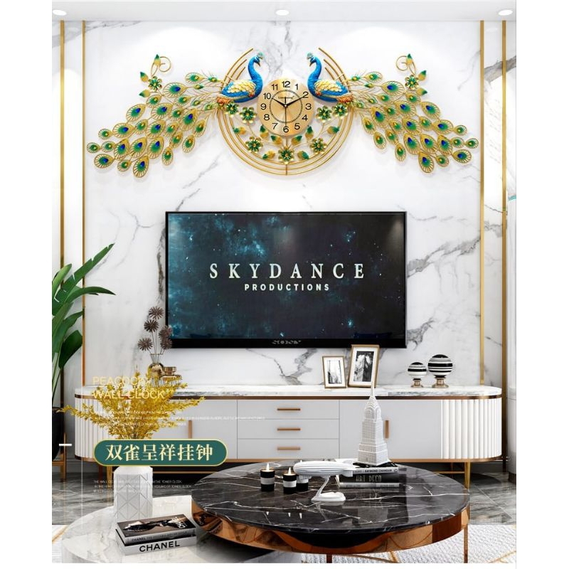 jam dinding merak estetik mewah besar gold