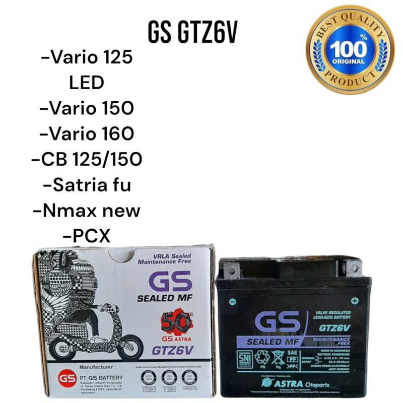 Aki motor vario 160 kering ori gs GTZ6V original 100%