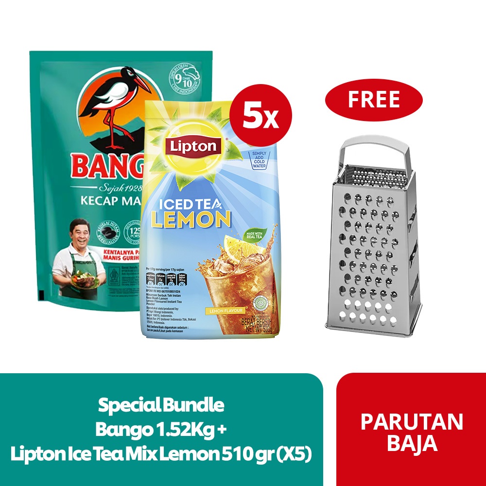 

Bango Kecap Manis Pouch 1.52Kg + Lipton Ice Tea Mix Lemon 510 gr (X5) Free Gift - Parutan Baja