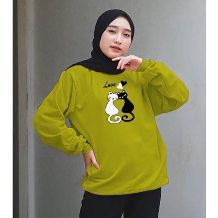 Model Baru Kaos Lengan Panjang meow 2  Kaos Sweatshirt  Atasan Wanita  Atasan Wanita Lengan Panjang