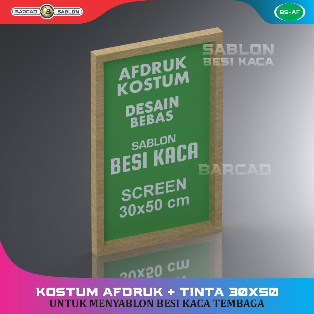Kostum Afdruk Screen Sablon BESI KACA TEMBAGA 30x50 cm Plus Tinta