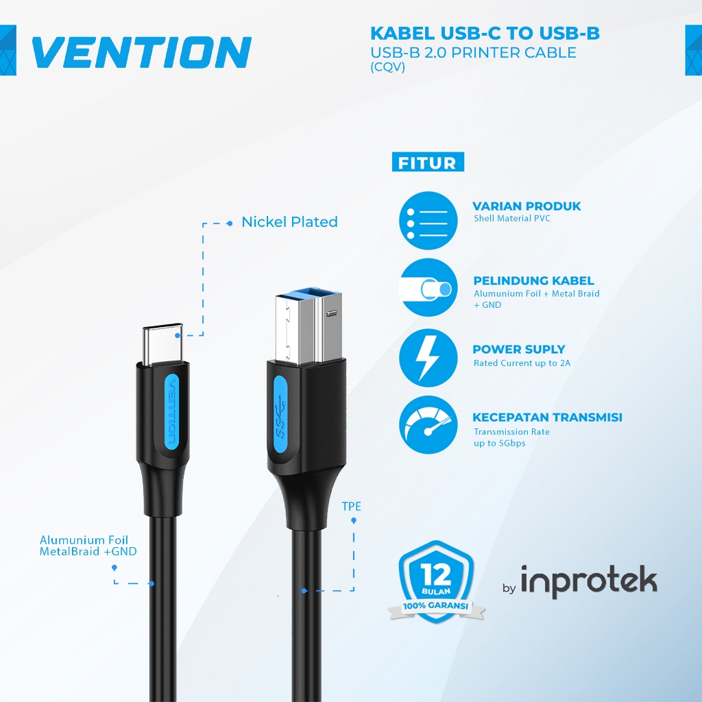 Vention Kabel USB-C to USB-B 3.0 2A for HDD 4TB Camera Digital Video