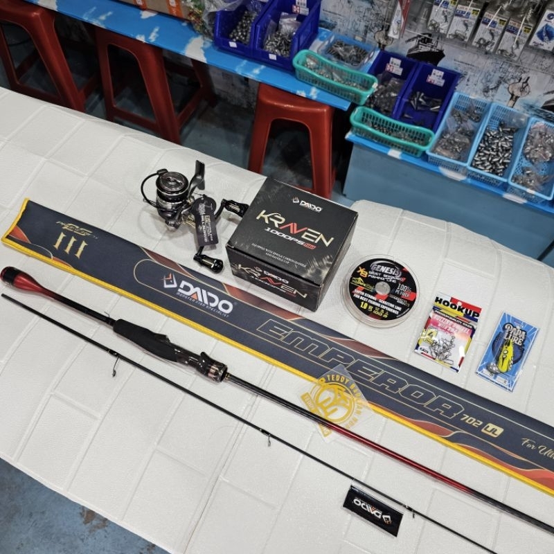1 SET ULTRALIGHT DAIDO || JORAN DAIDO EMPEROR III 3 SPINNING 662 DAN 702 VS REEL DAIDO KRAVEN HS SW 