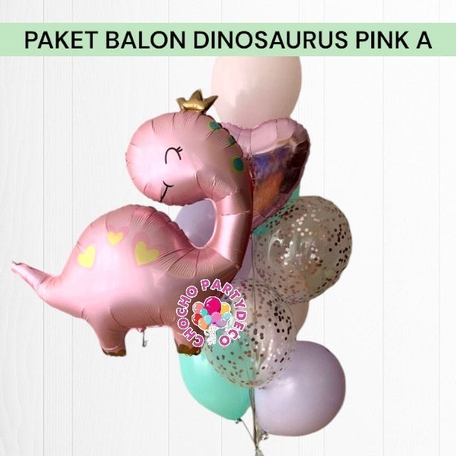 Paket Balon DINOSAURUS PINK A / Dekorasi Ulang Tahun Balon Dino Pink