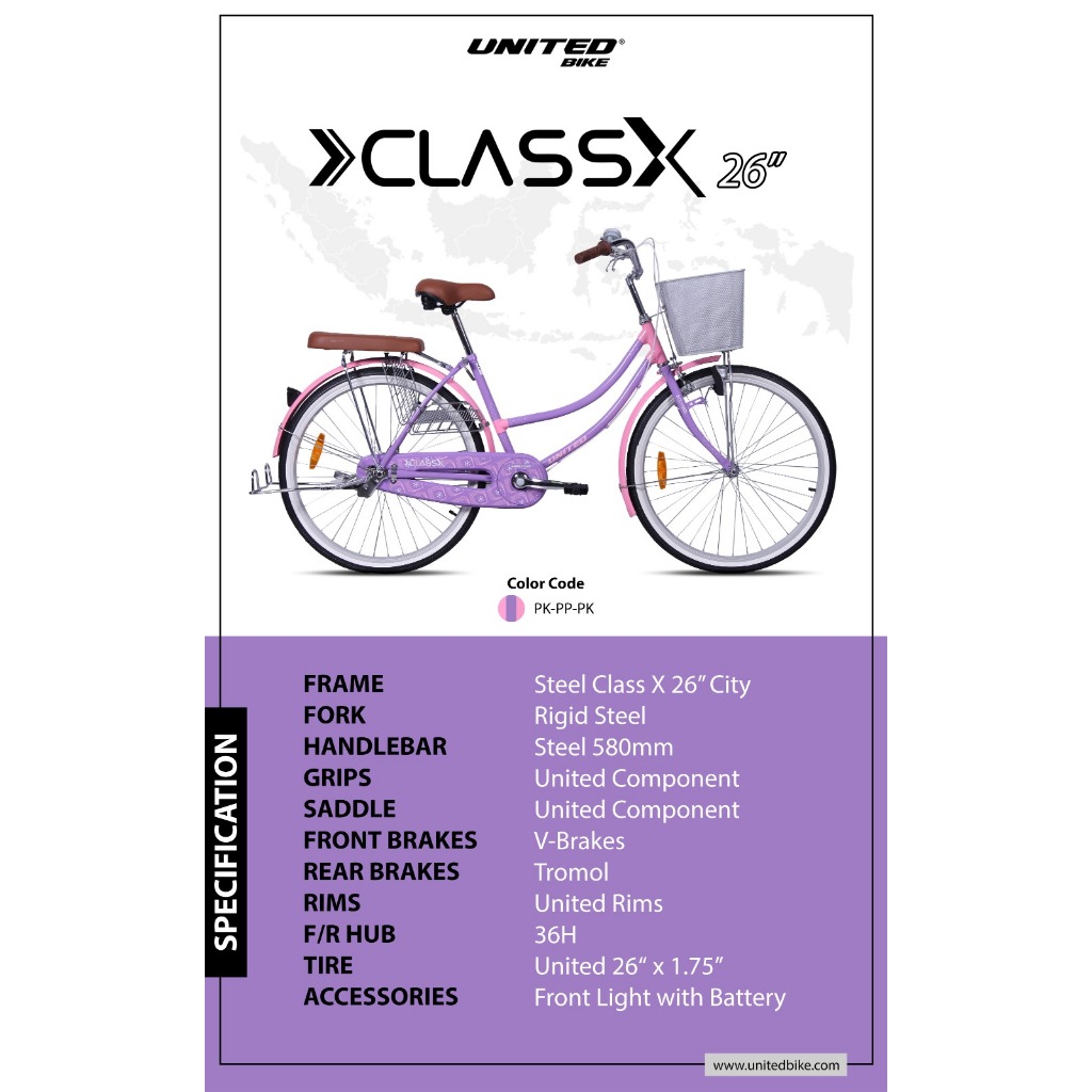 SEPEDA MINI UNITED CLASS X 26 CITY BIKE BONCENGAN DEWASA NEW 2024