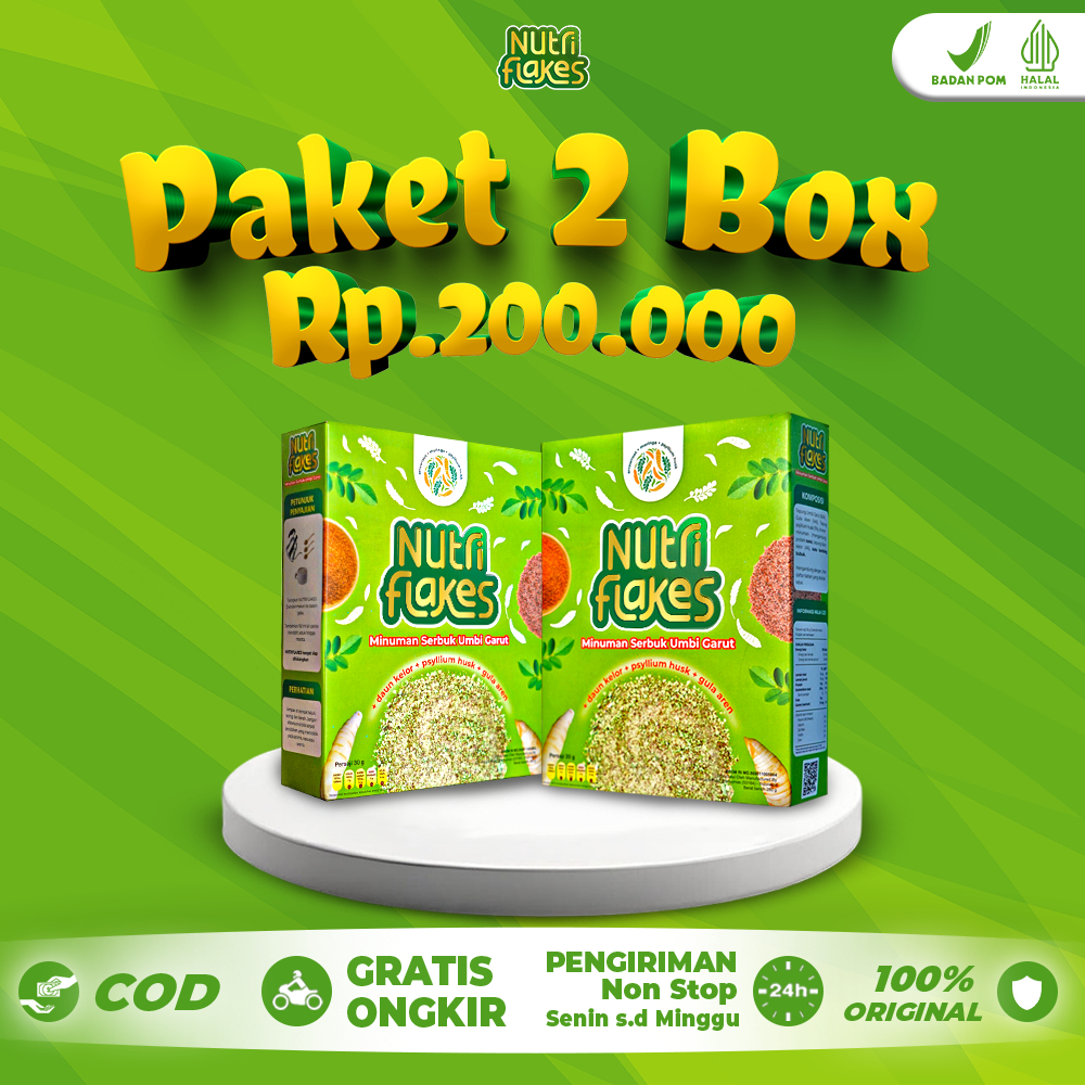 

Nutriflakes 2 Box Sereal Sehat Atasi Asam Lambung, GERD, Maagh Kronis Minuman Sereal Umbi Garut