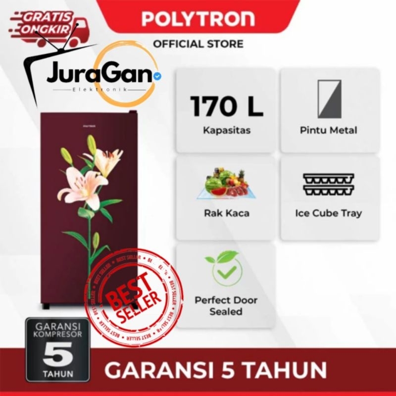 Polytron Kulkas 1 pintu metallic 170 Liter PRB 177P-MERAH