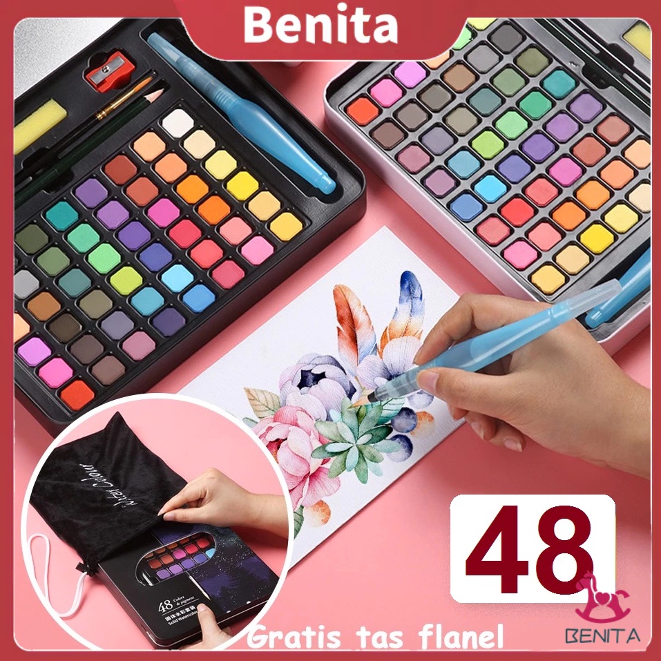 

KODE D7R 24H COD48 Waterlor Set Cat Air Set Bonus Kuas dan Kertas Gambar Cat Air Padat Solid Waterlor Set 36 48 Warna Cat Air