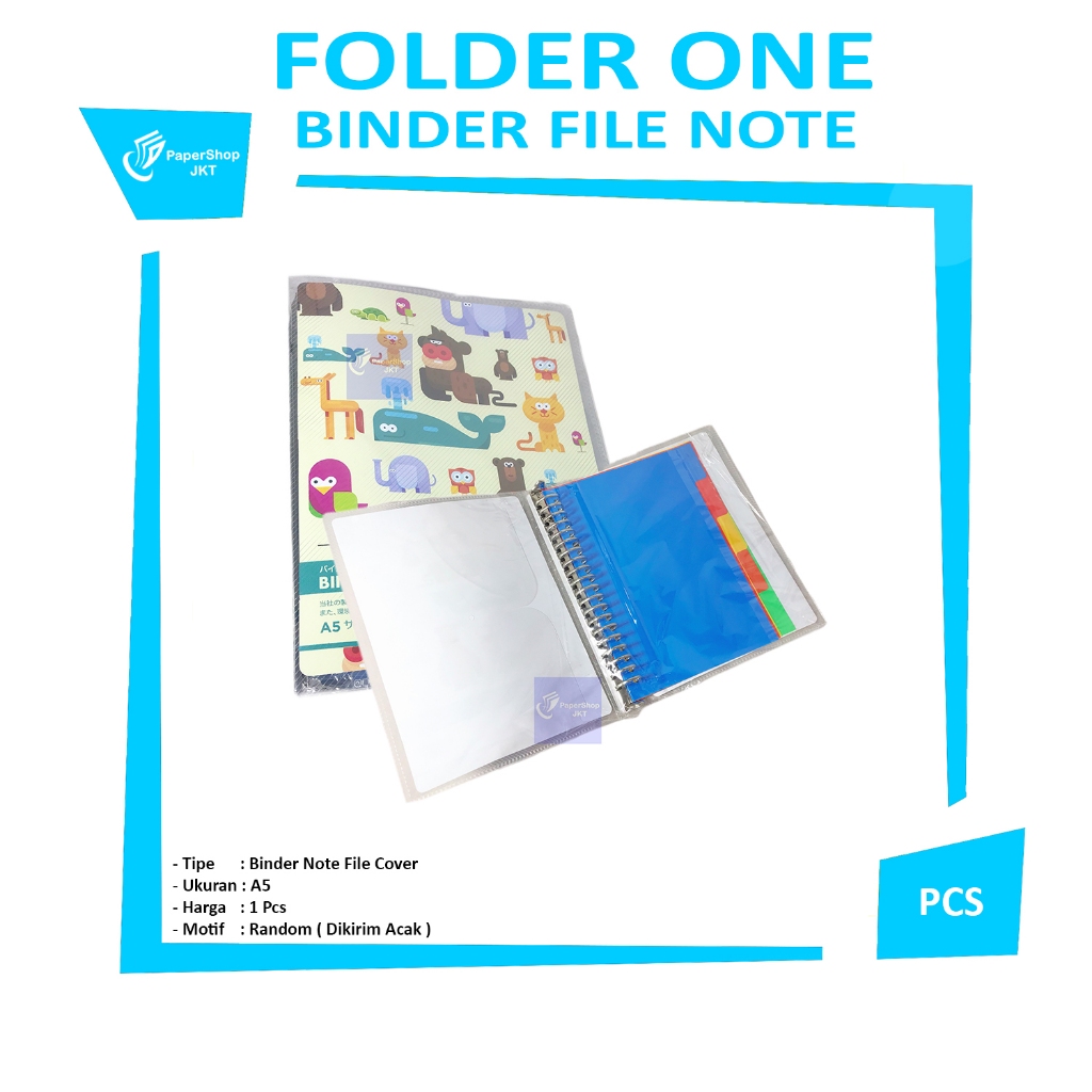 

FOLDER ONE - Binder Note A5 20 Ring Animals Random - PCS