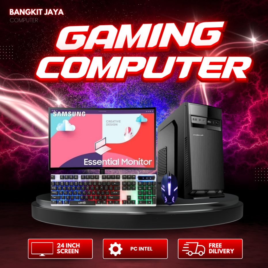 PC GAMING I5 10400F VGA GTX 750 4 GB MONITOR 24 INCH CURVED SIAP PAKAI