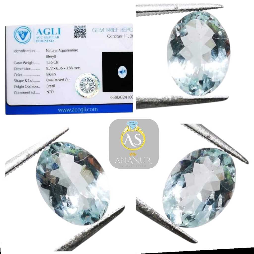 Batu Permata Natural Bluish Beryl Aquamarine Brazil Plus Memo