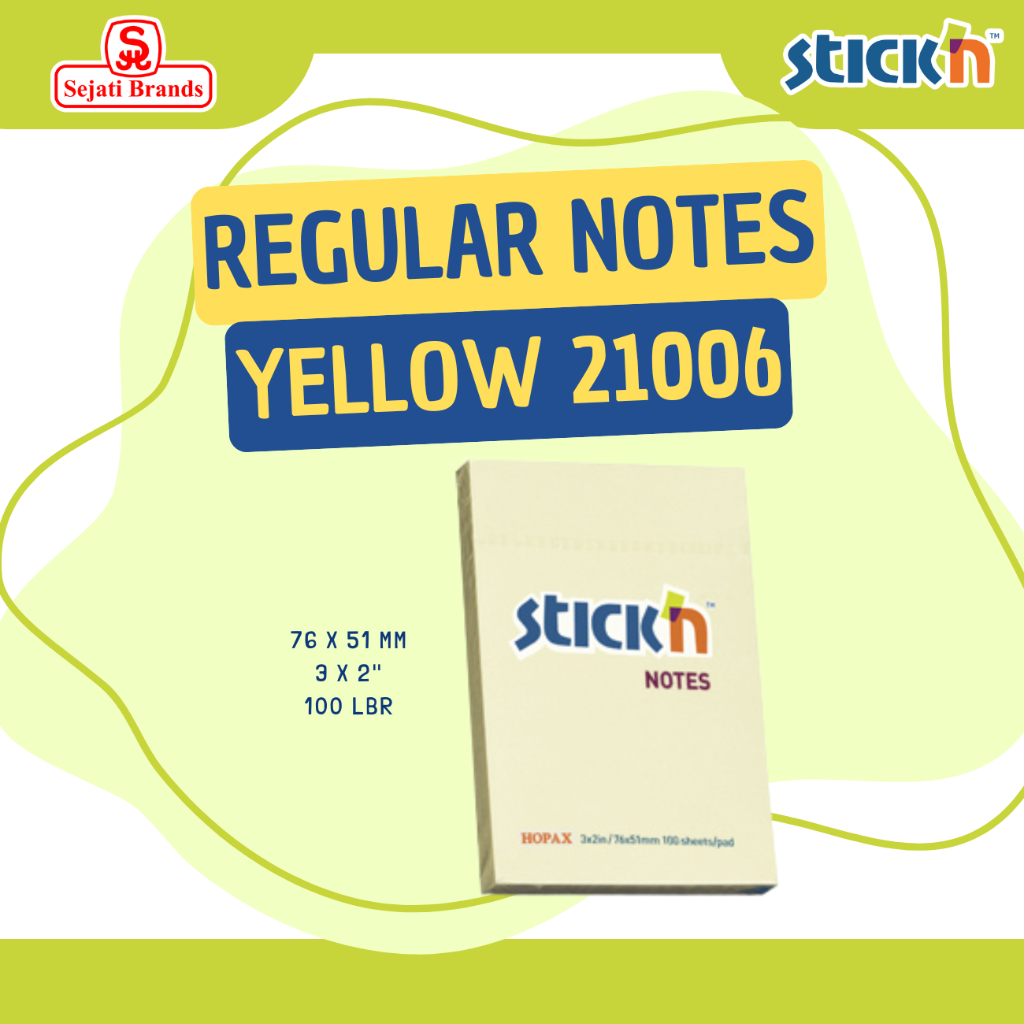 

Stick'n Regular Notes 21006 (3x2) Pastel Yellow / Memo Tempel Sticky Note