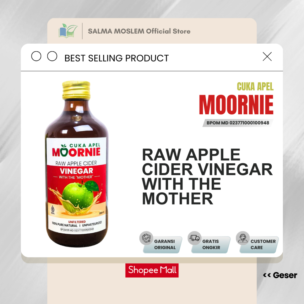 

CUKA APEL MOORNIE 330ml Organik Raw Apple Cider Vinegar With The Mother