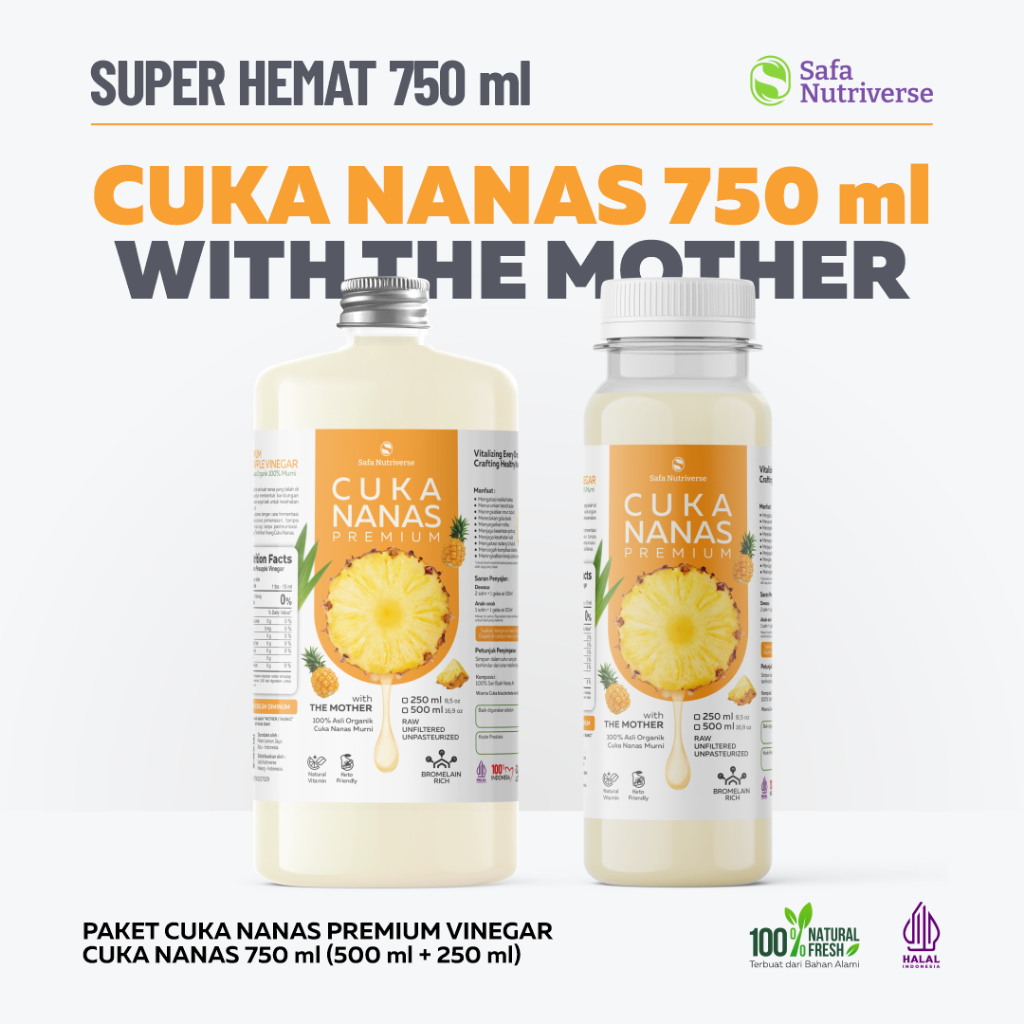 

Cuka Nanas Premium Organik 750ml with Mother Asli Nanas Original atasi Diabetes Pineapple Cider