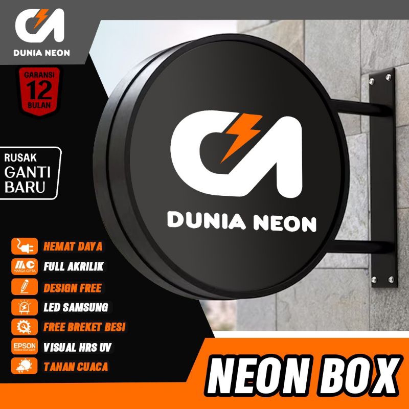 NEON BOX CUSTOM 2 SISI DUA SISI AKRILIK BULAT / PETAK BERGARANSI 100%