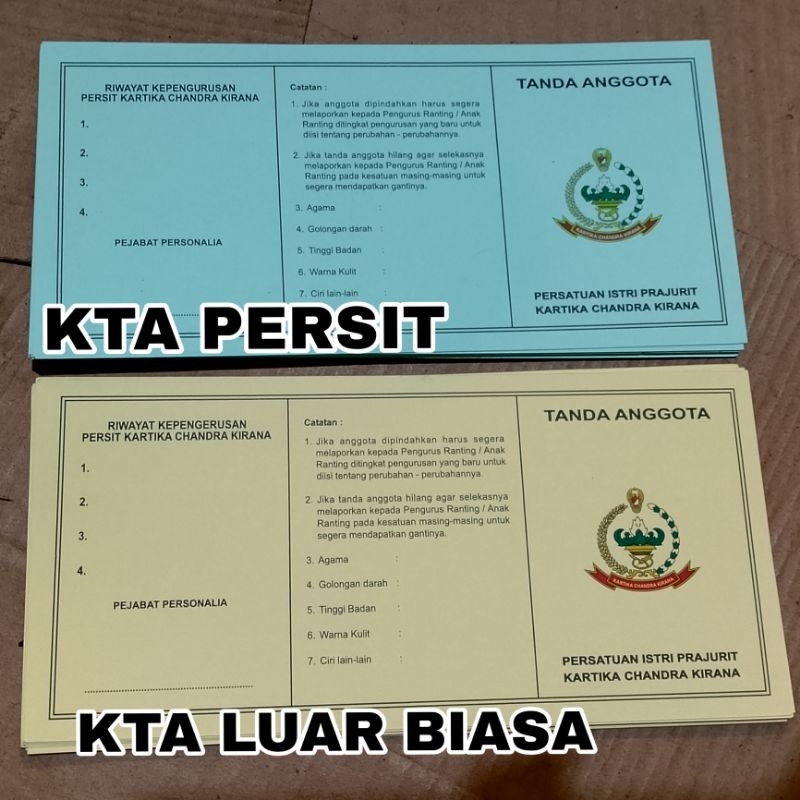 

Kartu KTA PERSIT dan Kartu KTA LUAR BIASA