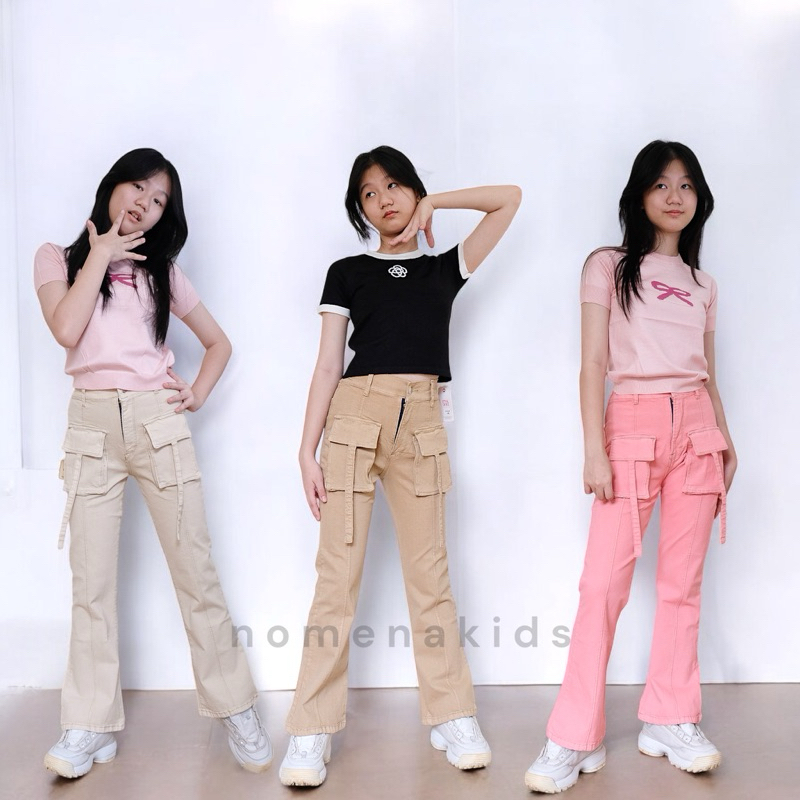 Celana Anak Perempuan Jeans Panjang Cargo Celana Cutbray Anak Cewek Fahion Anak Perempuan 5230-32