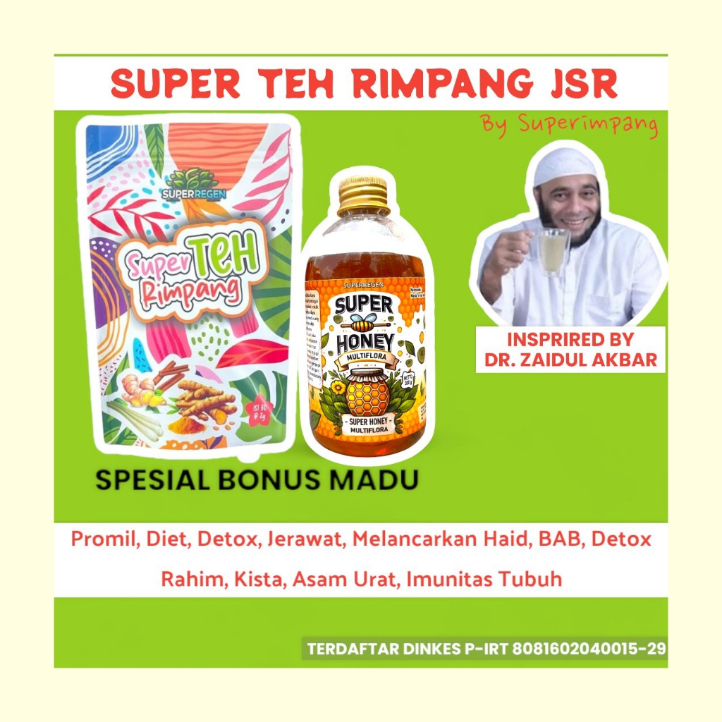 

Super Teh Rimpang Rempah Herbal Alami Diet Detox Langsing isi 30 Tea Bag Original | Super Teh Rimpang Serai, Jahe, Kunyit & Lengkuas Isi 30 Tea Bag Herbal Pelangsing Imunitas | Super Teh Rimpang BPOM - Minuman 100% alamai ala JSR terinspirasi Dr. Zaidul A