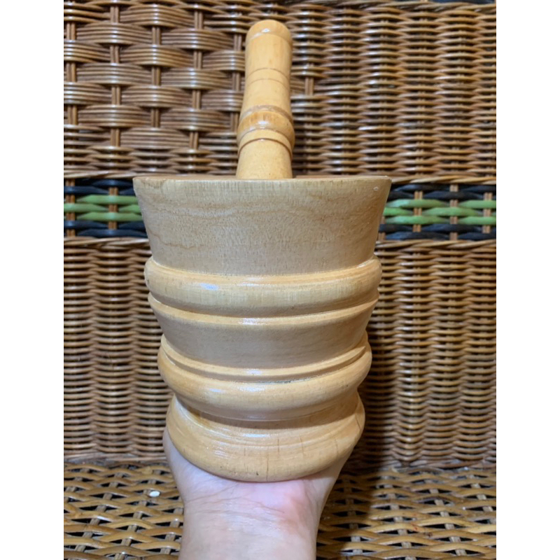 Lumpang Kayu Mahoni MINI Set Tumbukan ALU/ Lumpang Mini/ Ukuran lebih Ramping/ Warna Natural/ Kayu l