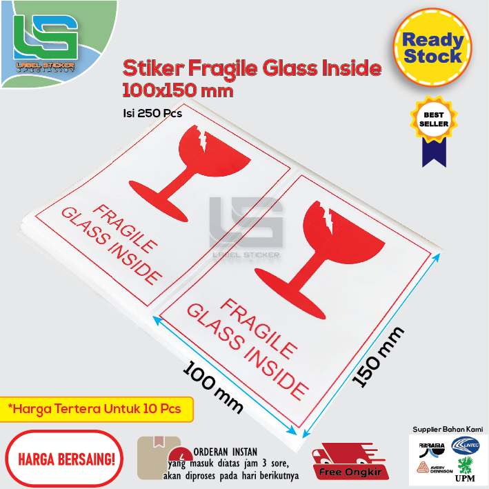 

STIKER FRAGILE GLASS INSIDE FRAGILE 20X15 CM