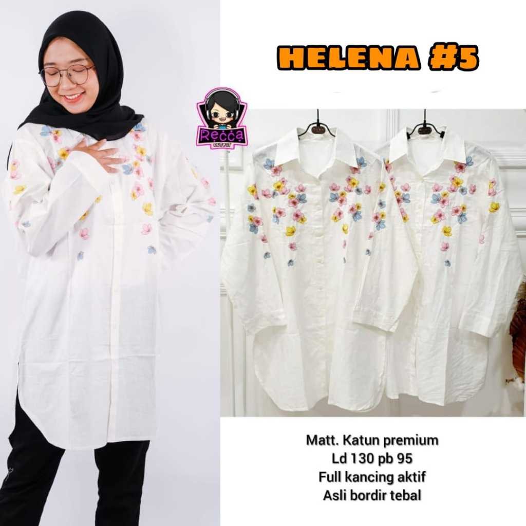 Baju Atasan Blouse Wanita Putih Bordir Bunga LD 130 Helena #5 Jumbo Bigsize Bahan Katun Recca